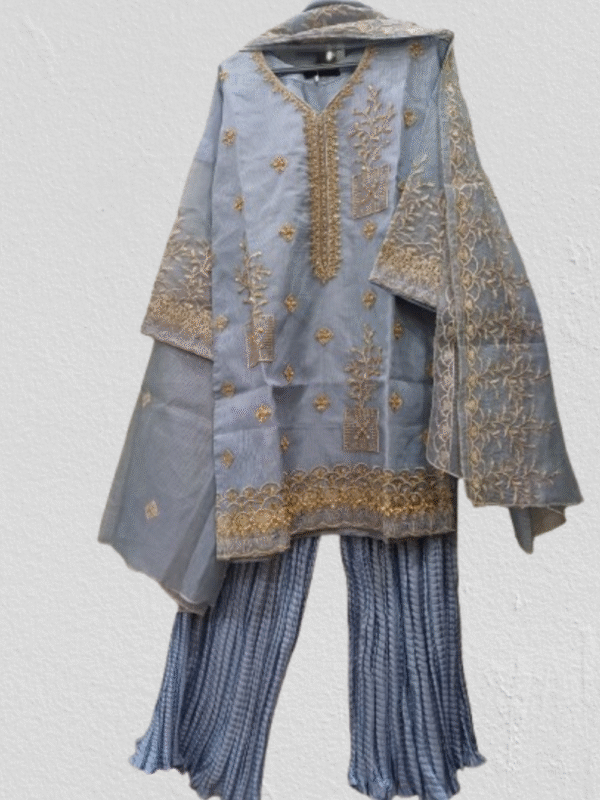 Embroidered Shirt Crush Gharara With Organza Dupatta - Image 12