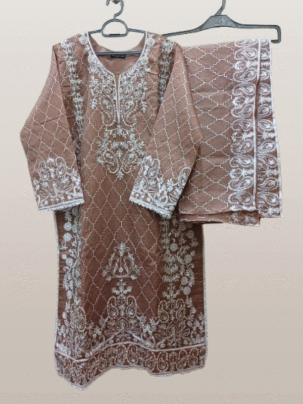 Chicku Embroidered Khaddi Net 3-Piece Suit - Image 3