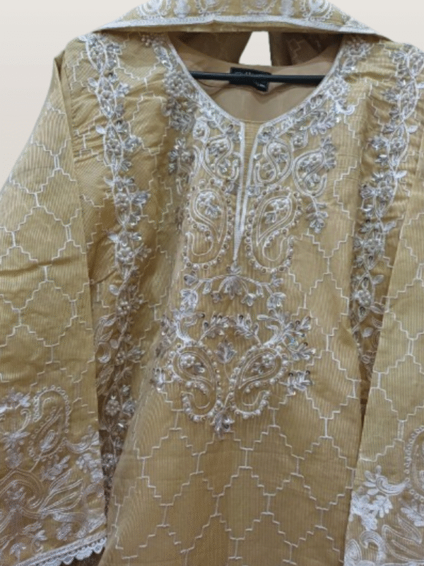 Lime Embroidered Khaddi Net 3-Piece Suit - Image 4
