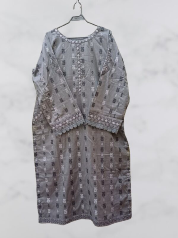 Grey Jacquard Salwar Kameez With Dupatta - Image 4