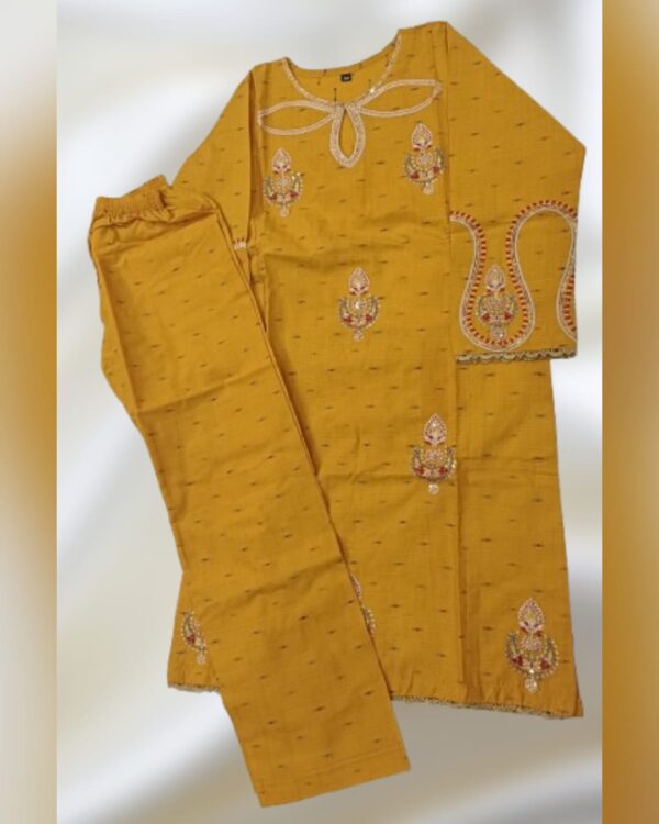 Mustard Tilla Work 2-Piece Kids Salwar Kameez Suit - Image 3