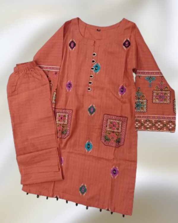 Rust Embroidered 2-Piece Suit | Ethnic Wear for Eid And Festive Events - Image 3