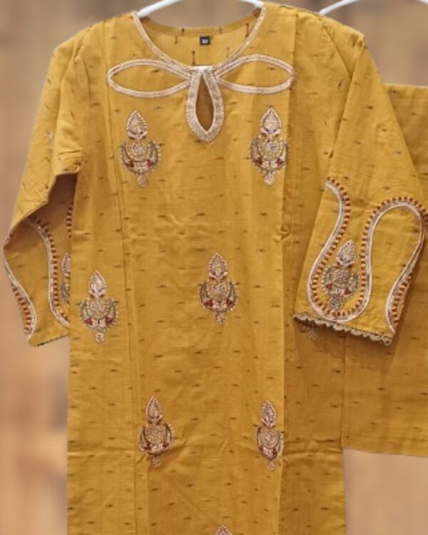 Mustard Tilla Work 2-Piece Kids Salwar Kameez Suit - Image 2