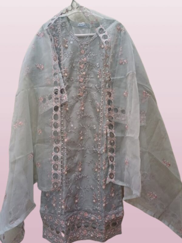 Grey Cutwork Embroidered Salwar Kameez With Dupatta - Image 2