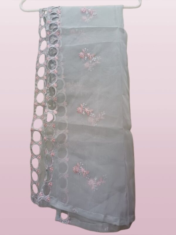 Grey Cutwork Embroidered Salwar Kameez With Dupatta - Image 4