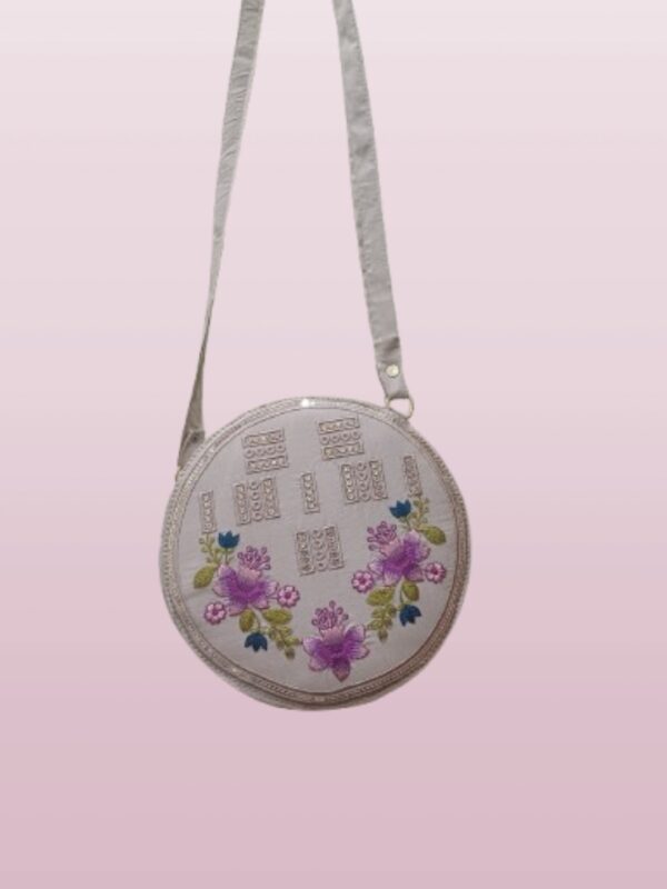 Beige Embroidered Suit With Matching Bag - Image 3