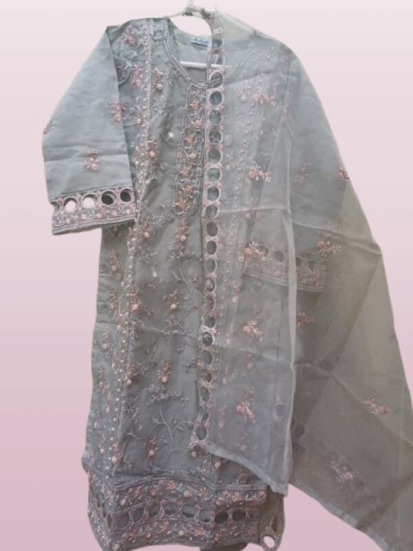 Grey Cutwork Embroidered Salwar Kameez With Dupatta - Image 3