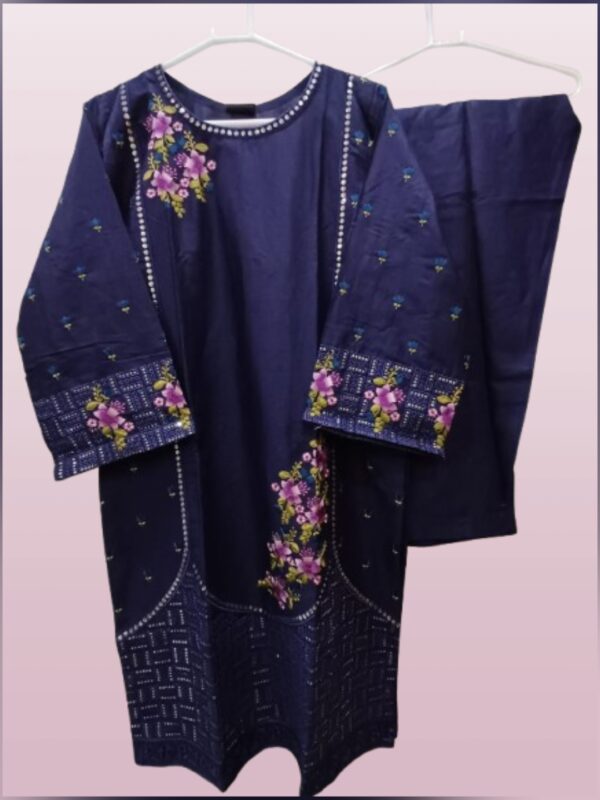 Royal Blue Embroidered Suit With Matching Bag - Image 4