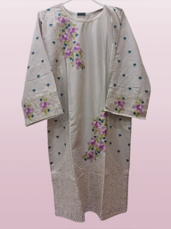 Beige Embroidered Suit With Matching Bag - Image 2
