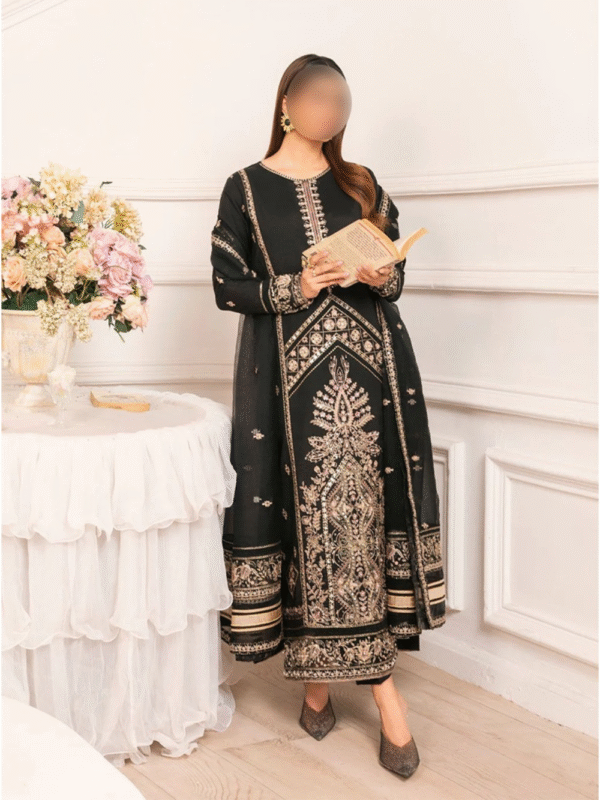Elegant Black Rawsilk Kurta Suit – Daily Wear 3 Piece Set - Image 2