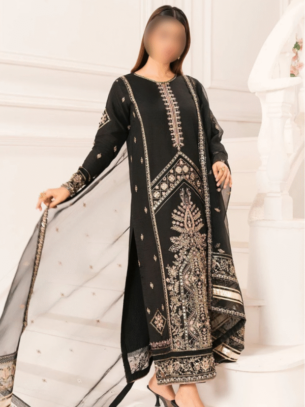 Elegant Black Rawsilk Kurta Suit – Daily Wear 3 Piece Set - Image 3