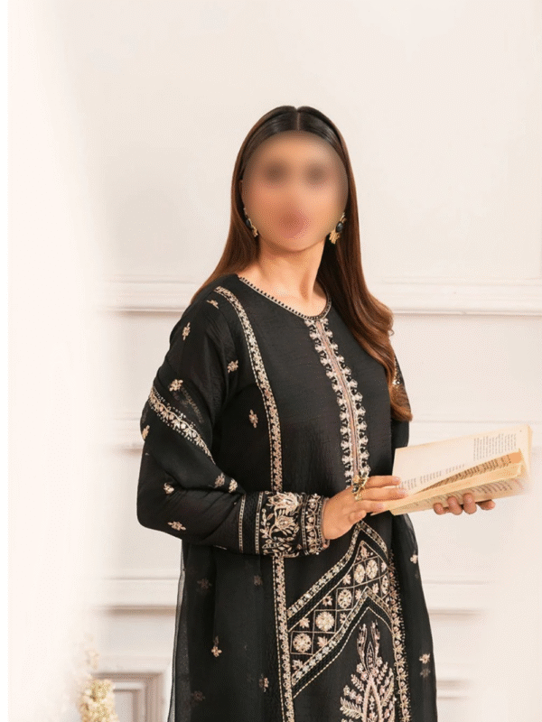 Elegant Black Rawsilk Kurta Suit – Daily Wear 3 Piece Set - Image 5