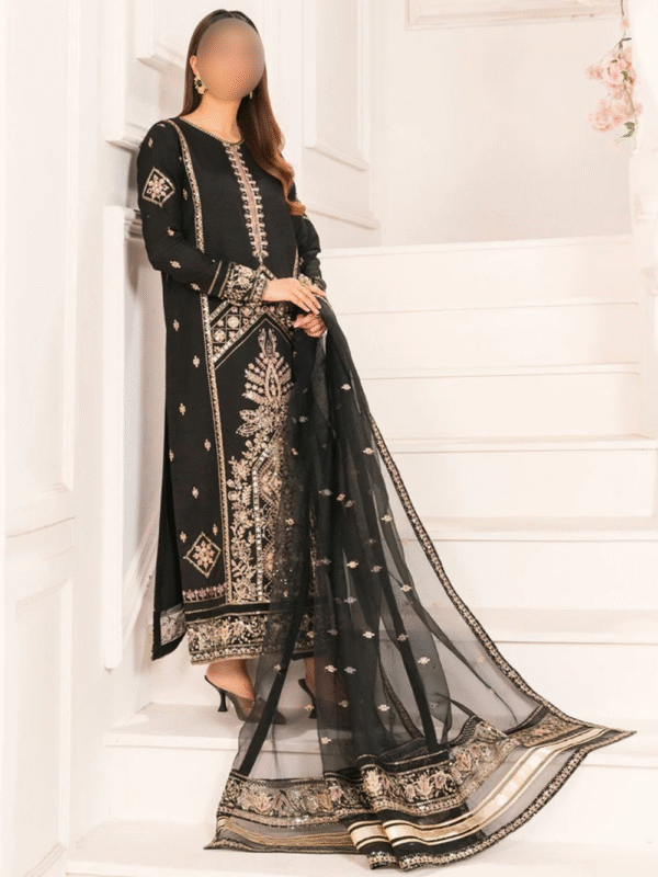 Elegant Black Rawsilk Kurta Suit – Daily Wear 3 Piece Set - Image 4
